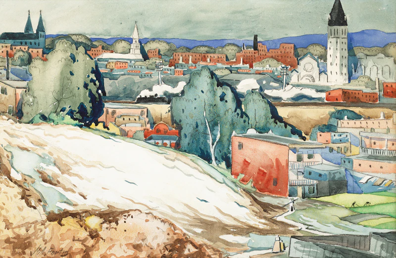 Marc-Aurèle Fortin, Vue d’Hochelaga, watercolour and charcoal mounted to card