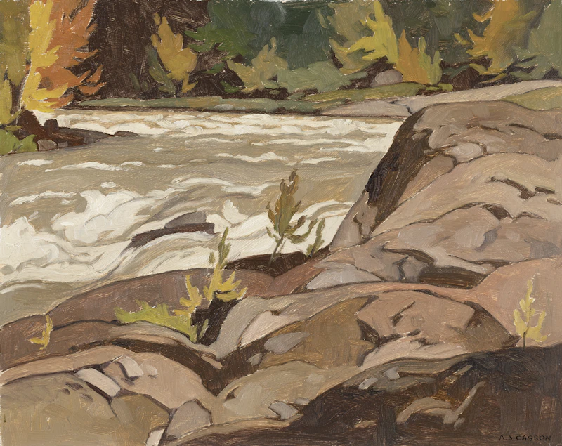 Alfred Joseph Casson, Rapids on the Rouge River, Quebec, oil on board