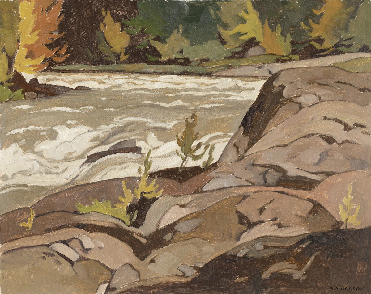 Alfred Joseph Casson, Rapids on the Rouge River, Quebec, oil on board
