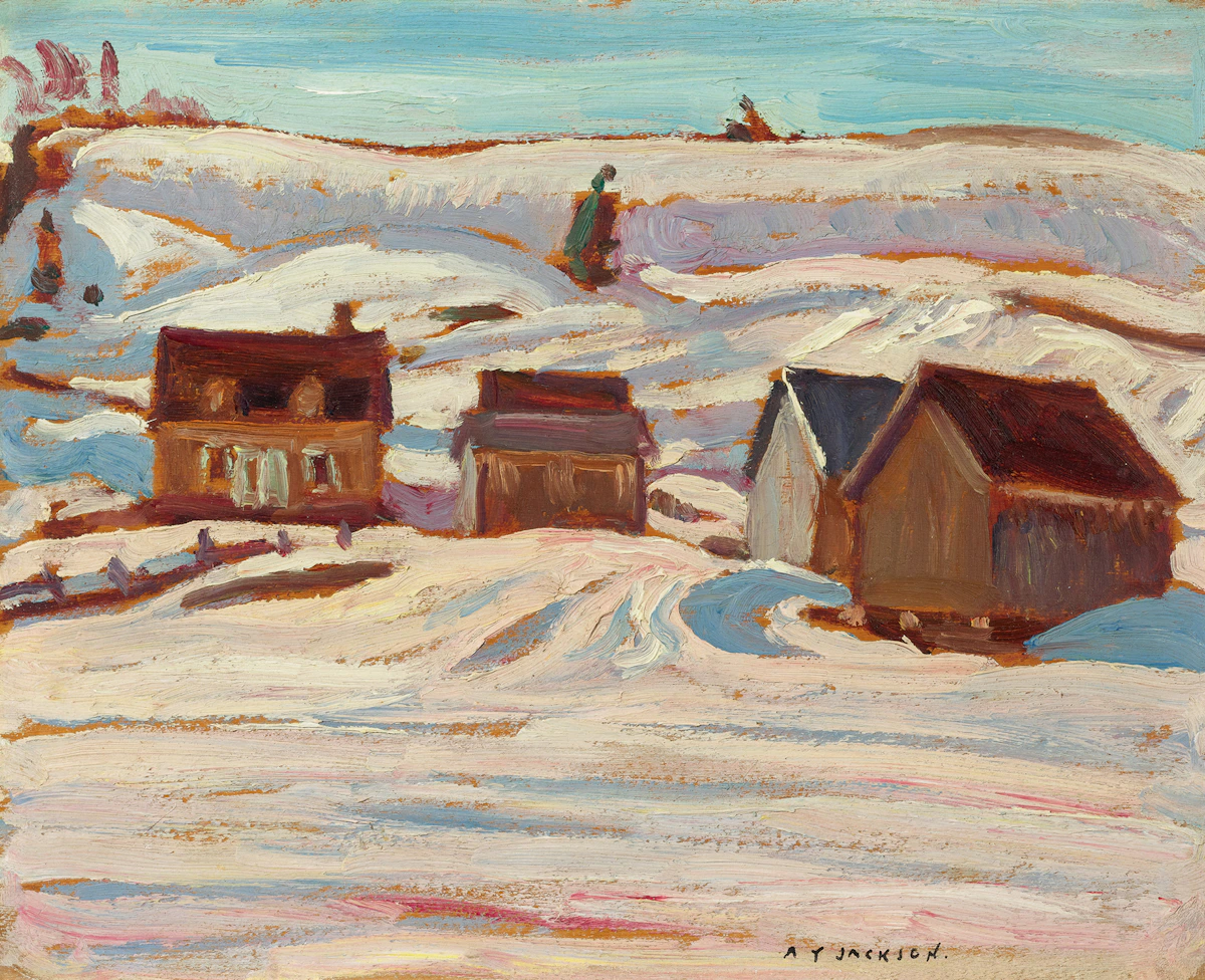 Alexander Young Jackson, Old Farm Buildings, Quebec, oil on board