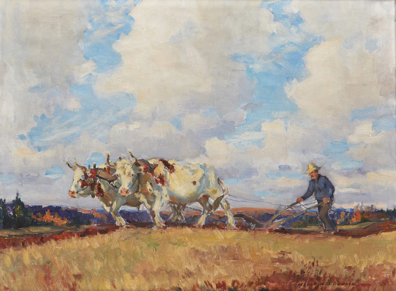 Manly Edward MacDonald, Joe Malloy’s Oxen Hastings Co. , oil on canvas, 1935 - view 1