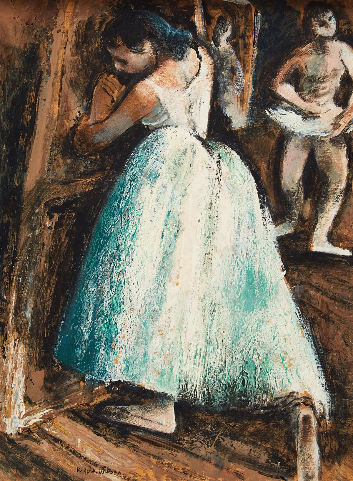 Ronald York Wilson, Posturing Dancers, oil on board