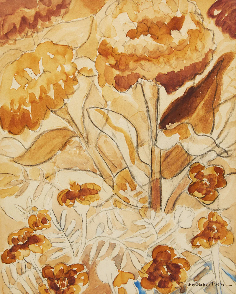 Sarah Margaret Robertson, Floral Study in Orange, watercolour and graphite - view 1