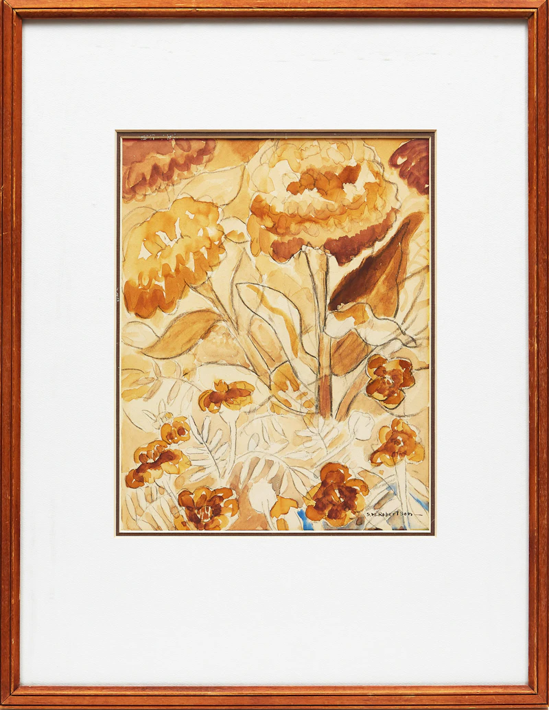 Sarah Margaret Robertson, Floral Study in Orange, watercolour and graphite - view 2