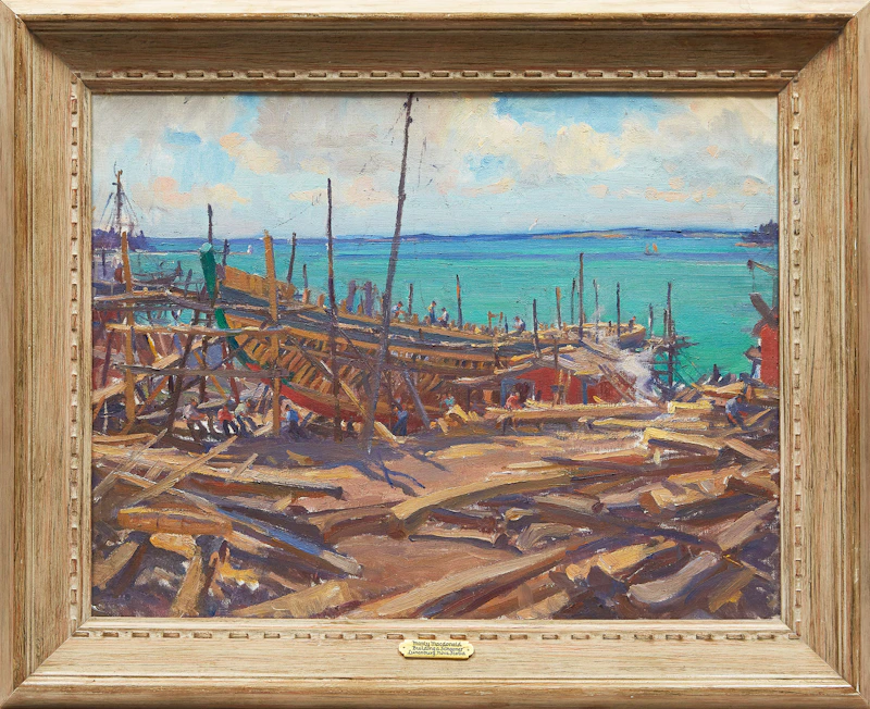 Manly Edward MacDonald, Building a Schooner, Lunenberg, Nova Scotia, oil on canvas - view 2