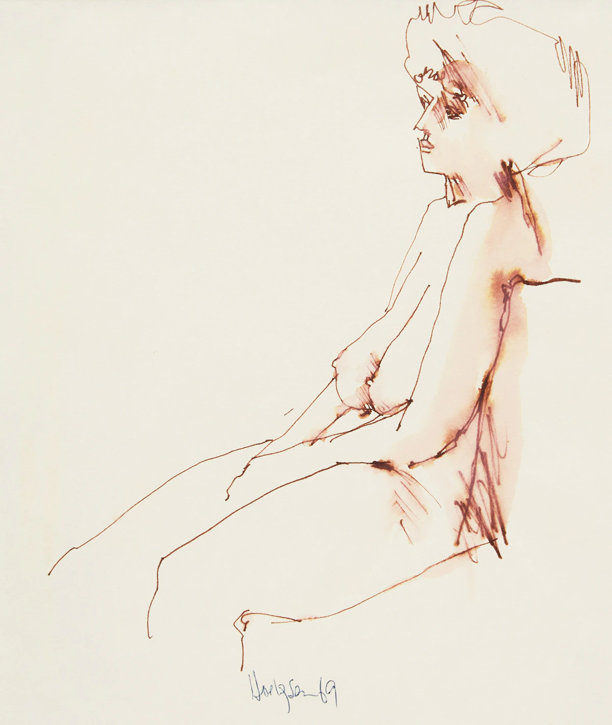 Thomas Sherlock Hodgson, Nude, ink drawing, 1969