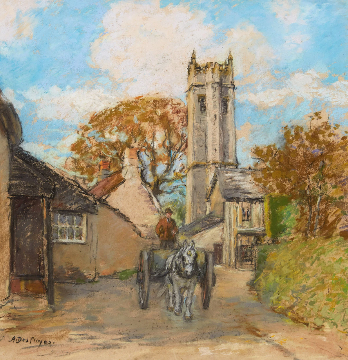 Alice Des Clayes, Buckingham Church, Devon, pastel