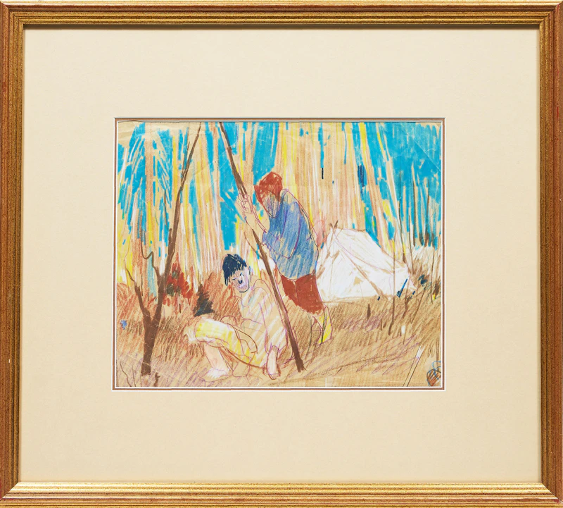 René Richard, Deux trappeurs (1940), coloured pencil on paper, 1940 - view 2