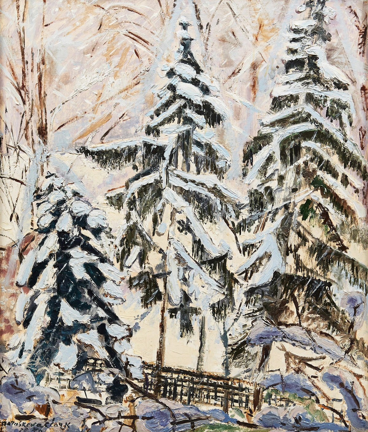 Paraskeva Plistik Clark, Forest in Winter, oil on board, 1959
