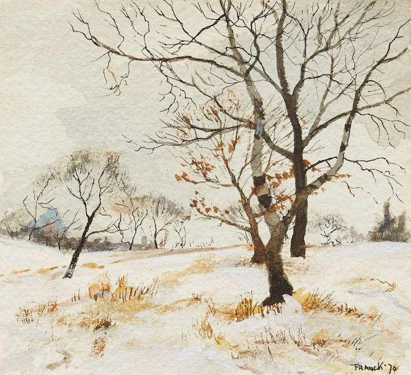 Albert Jacques Franck, Winter Landscape, watercolour, 1970 - view 1
