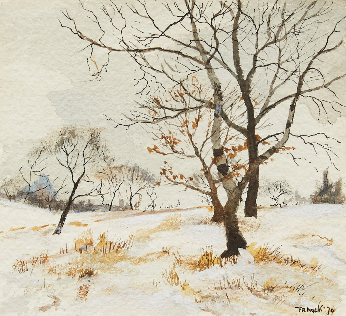Albert Jacques Franck, Winter Landscape, watercolour, 1970