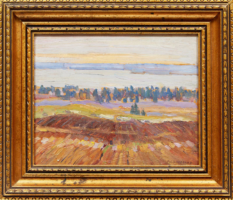 Peter Clapham Sheppard, Field and Distant Lake, oil on board - view 2