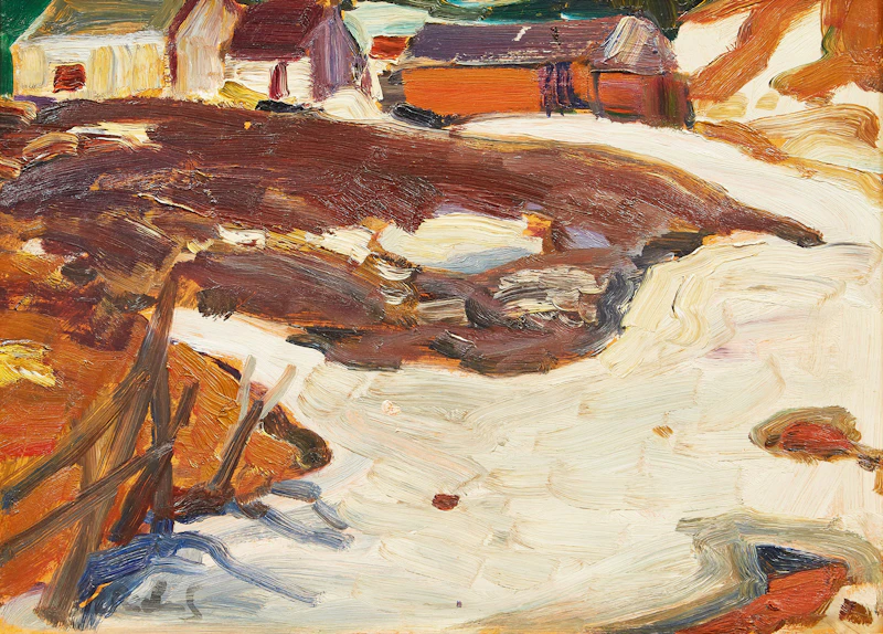 René Richard, Hiver à Baie St-Paul, oil on board