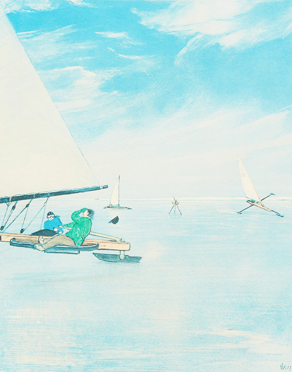 William Kurelek, Ice Sailing, colour photolithograph, 1977