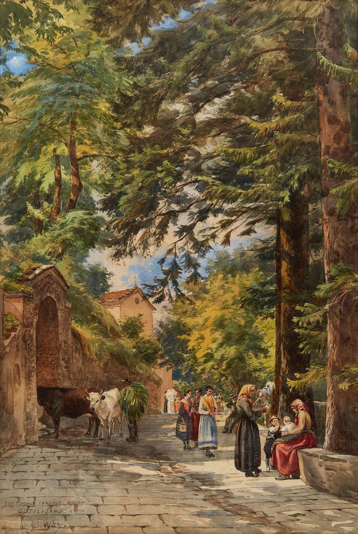 Charles Jones Way, The Church Terrace, Midday, Cutiligano, Italy, watercolour