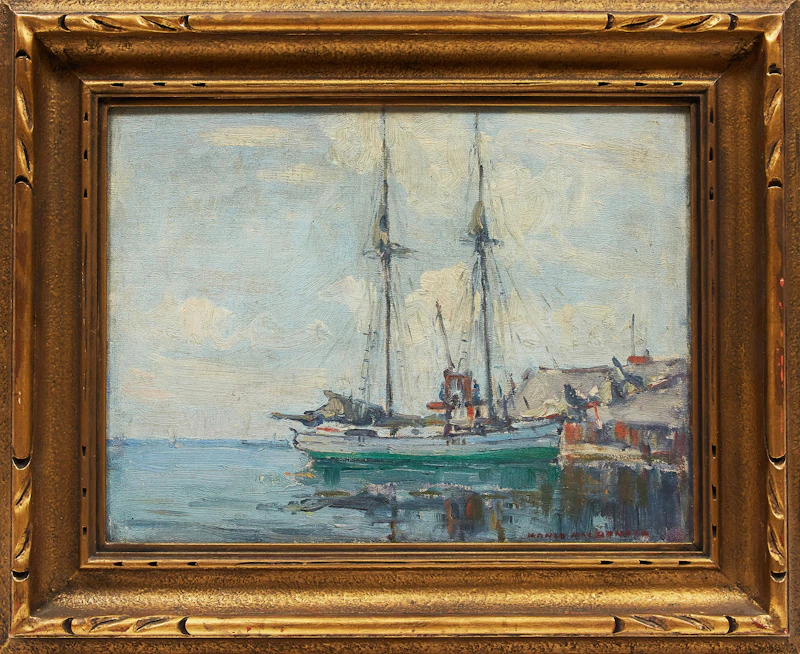 Manly Edward MacDonald, Two Masted Boat in Harbour, oil on canvas laid down on board - view 2