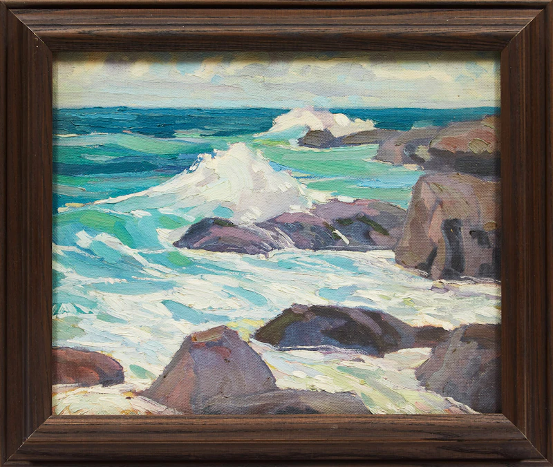 George Henry Griffin, Coastal Landscape, oil on canvas laid down on card, 1938 - view 2