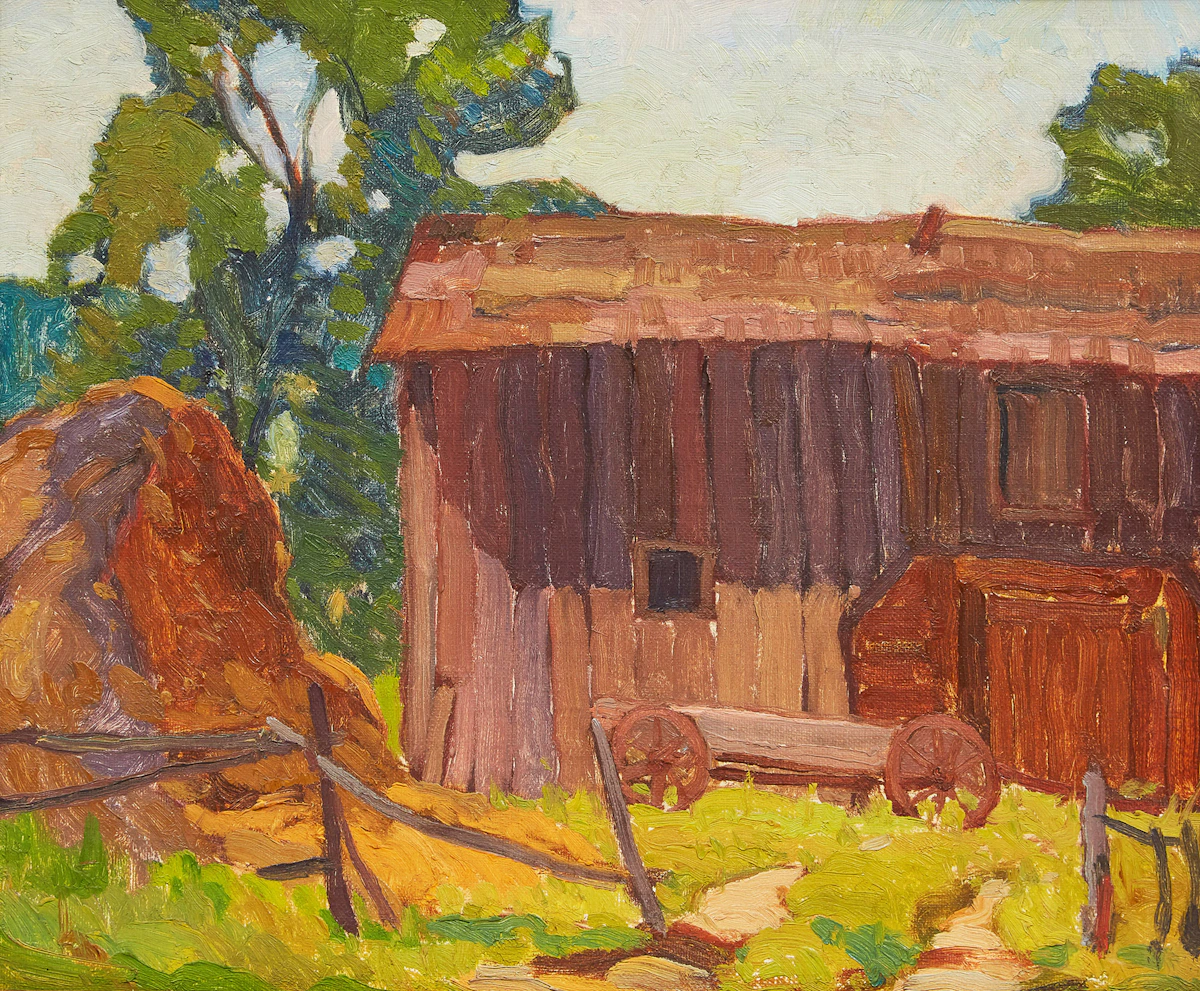George Henry Griffin, Landscape with Barn, oil on canvas laid down on card