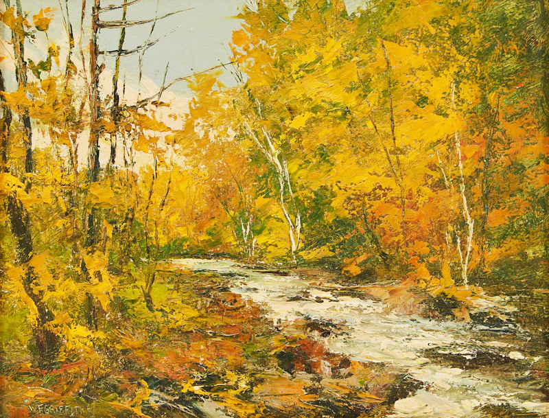 Wilf Frank Griffiths, Creek at Hoodstown; October, Haliburton, two oils on board