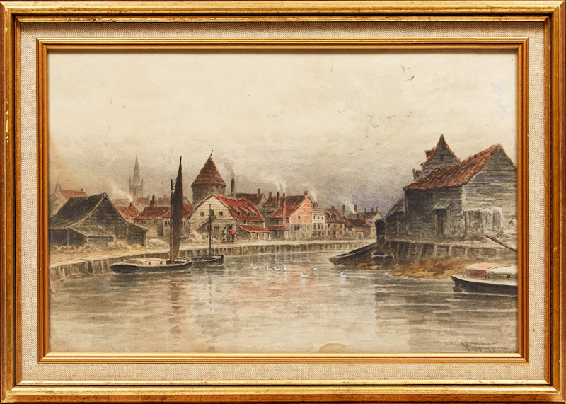 Frederick Arthur Verner, European Canal Scene, watercolour, 1884 - view 2