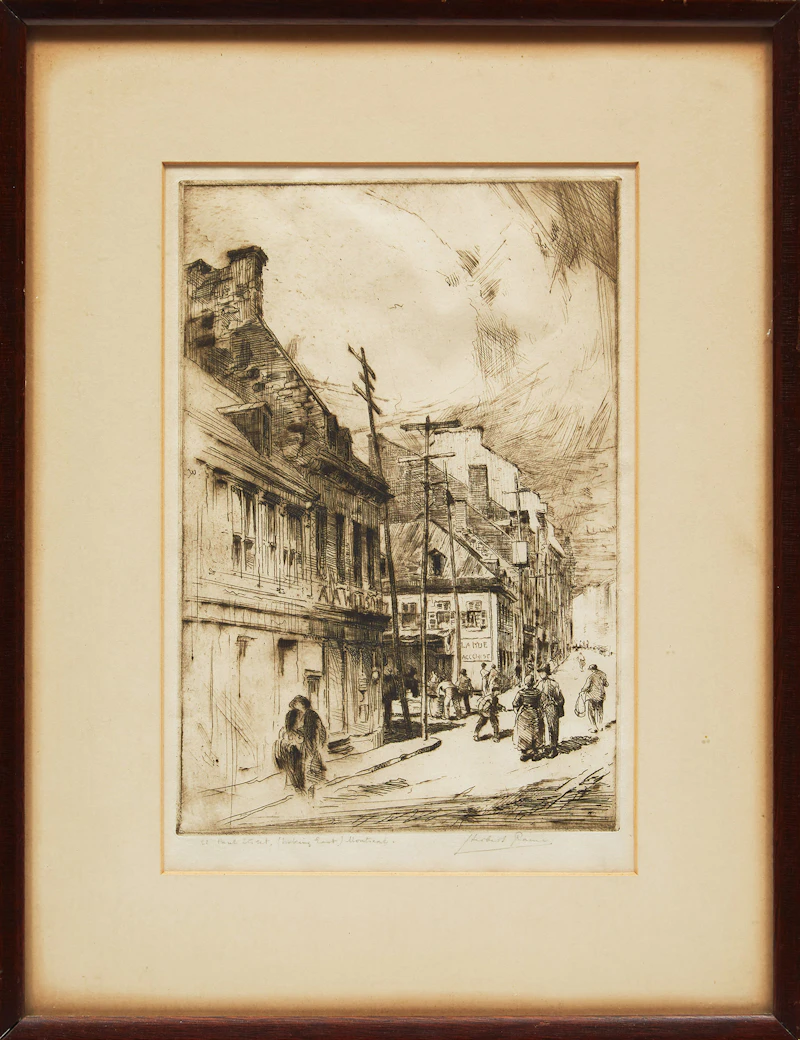Herbert Raine, St. Paul Street (Looking East), Montreal, etching, circa 1918 - view 2