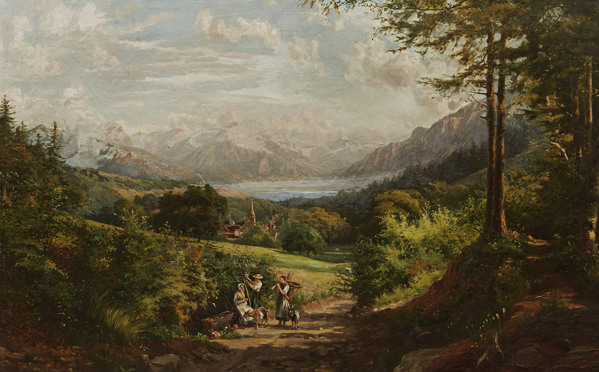 Charles Jones Way, Mountainous Landscape with Figures, oil on canvas, 1876