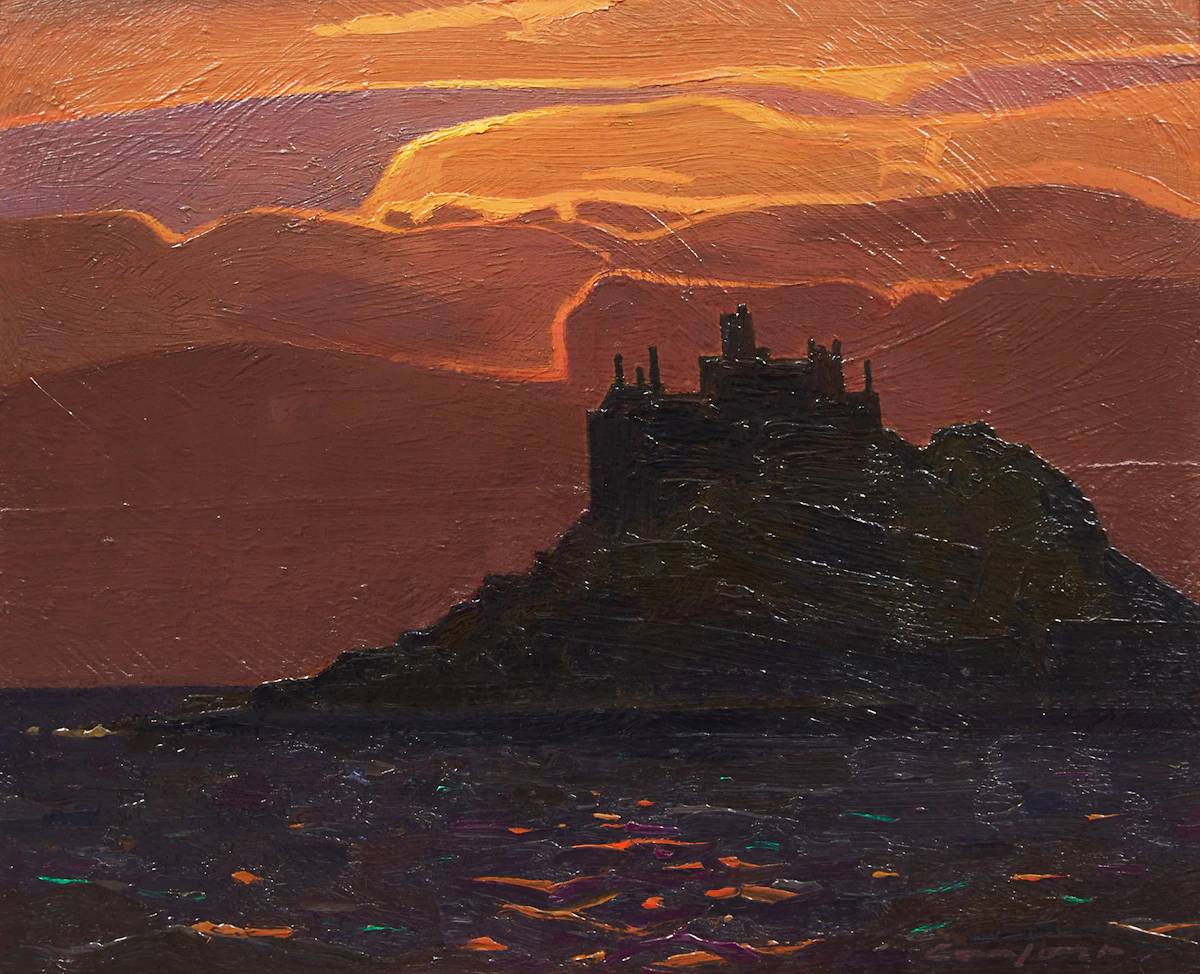 Charles Fraser Comfort, St. Michael’s Mount, Cornwall (from Basore Point, Looking West), oil on board