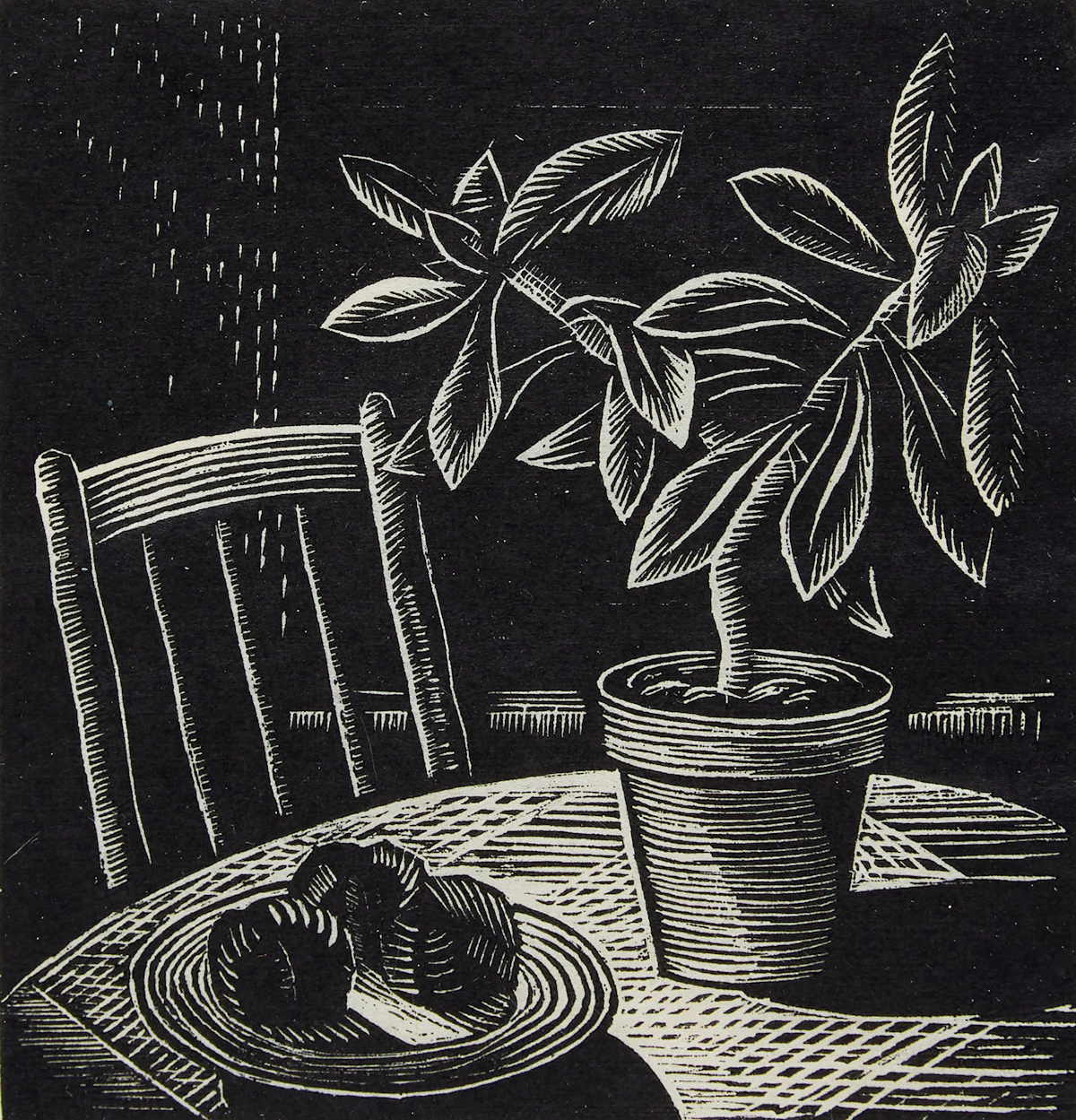 Carl Fellman Schaefer, Rubber Plant, wood engraving