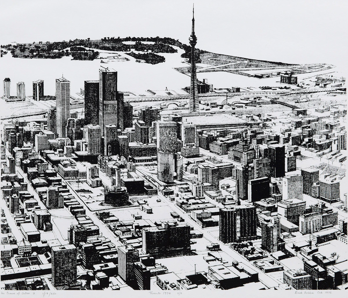 Enid Robbie, Toronto, 1974 (In Praise of Cities, 2/3), lithograph, 1975