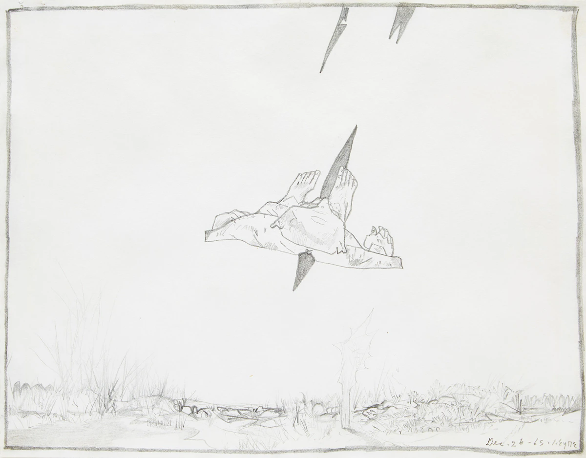 Ivan Kenneth Eyre, Untitled (Flying Figure), pencil on paper, 1965