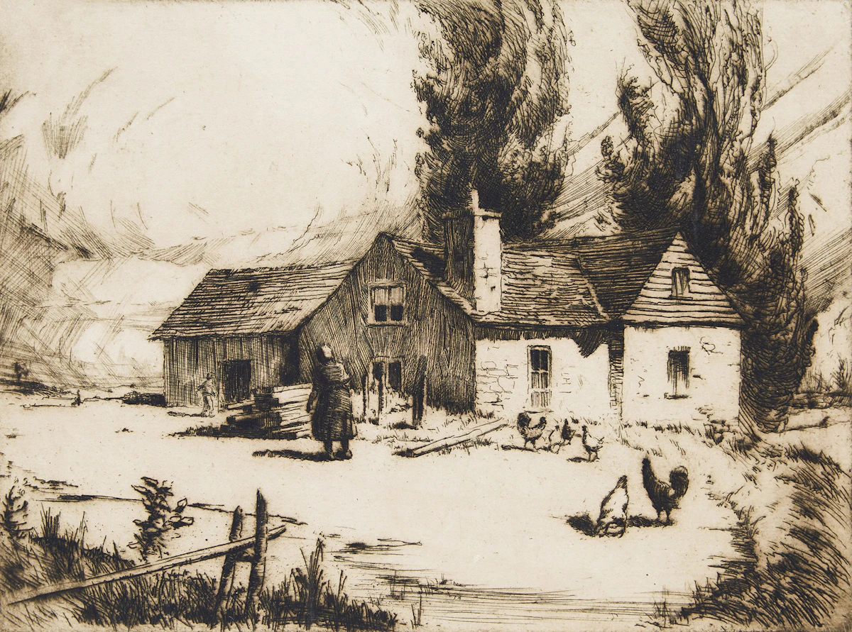 Herbert Raine, La maison Pontneuf, St. Joachim, P.Q., etching