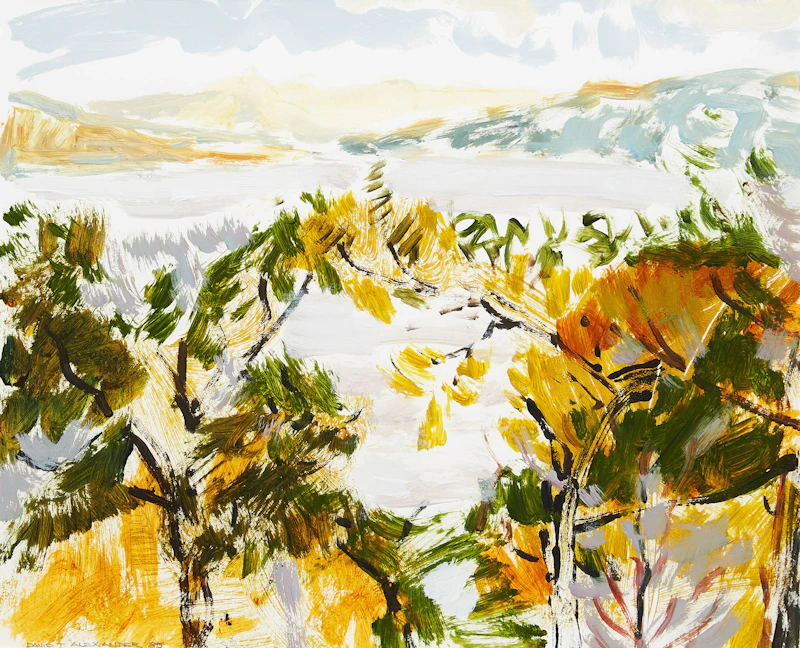 David T. Alexander, Peeking out of; Veils make mountains disappear, two mixed media works on paper