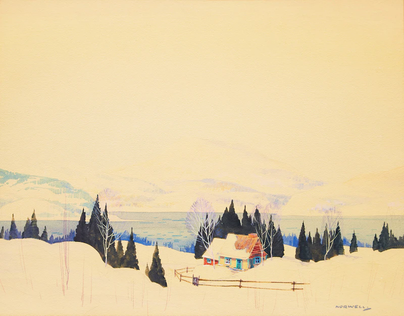 Graham Noble Norwell, Winter Landscape with Cabin, watercolour