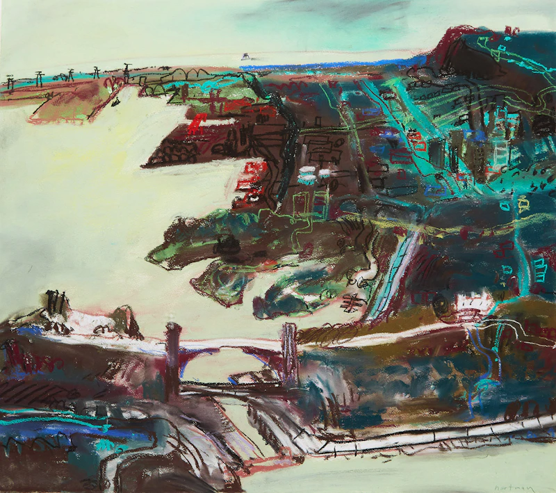 John Hartman, Hamilton Harbour from the York St. High Bridge, pastel on paper