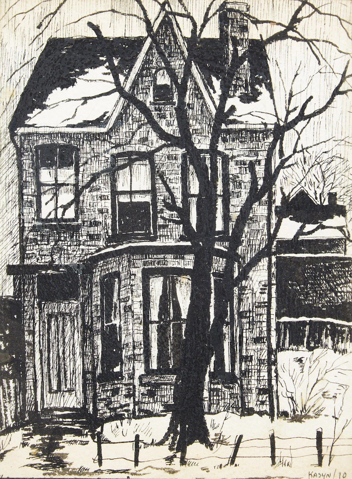 John Kasyn, Old House on Shuter Street, pen and ink on card, 1970