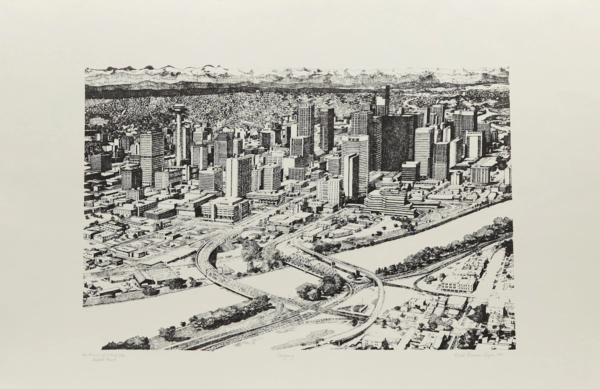 Enid Robbie, Calgary, Sept. 1981 (In Praise of Cities 32), lithograph, 1981