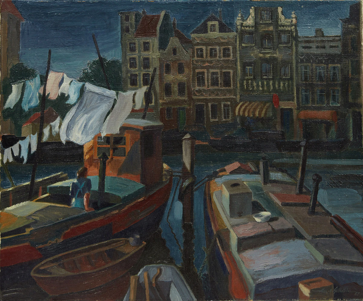 Alexander C Gillespie, European Canal Scene, oil on canvas, 1957