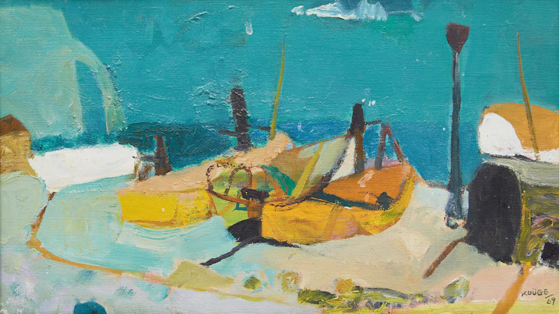 Yukichi Koge, Barques (Étretat), oil on canvas