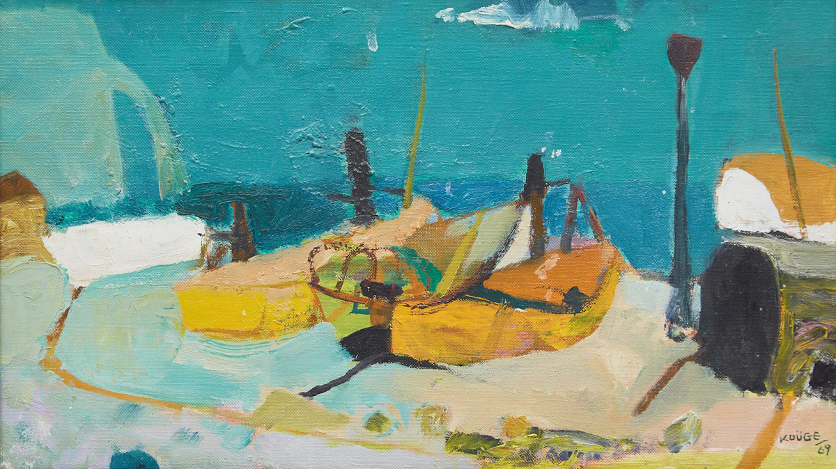 Yukichi Koge, Barques (Étretat), oil on canvas, 1969