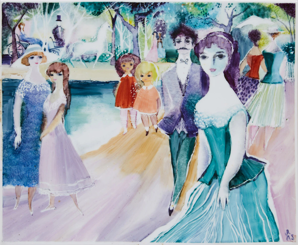 Lis Müller, Untitled (Parisian Park), hand-painted Rosenthal Porcelain