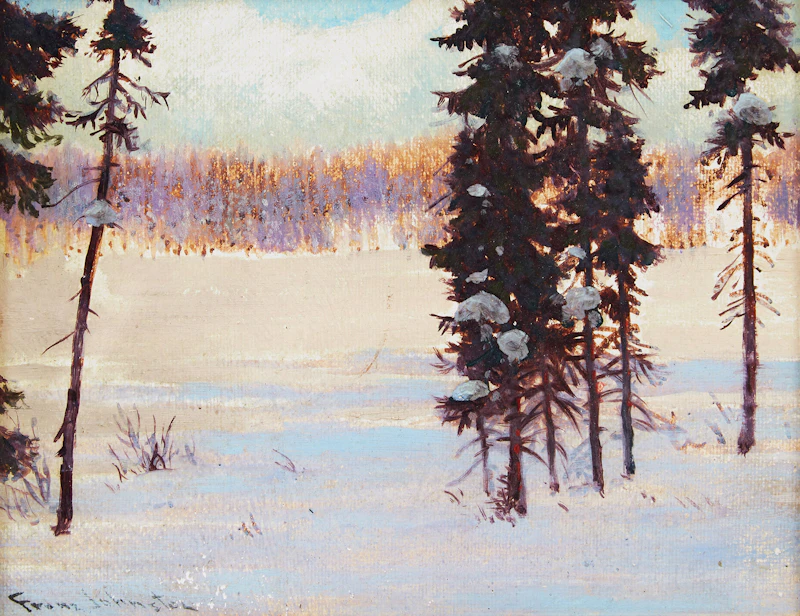 Frank Hans Johnston, Screen of Spruce, oil on board