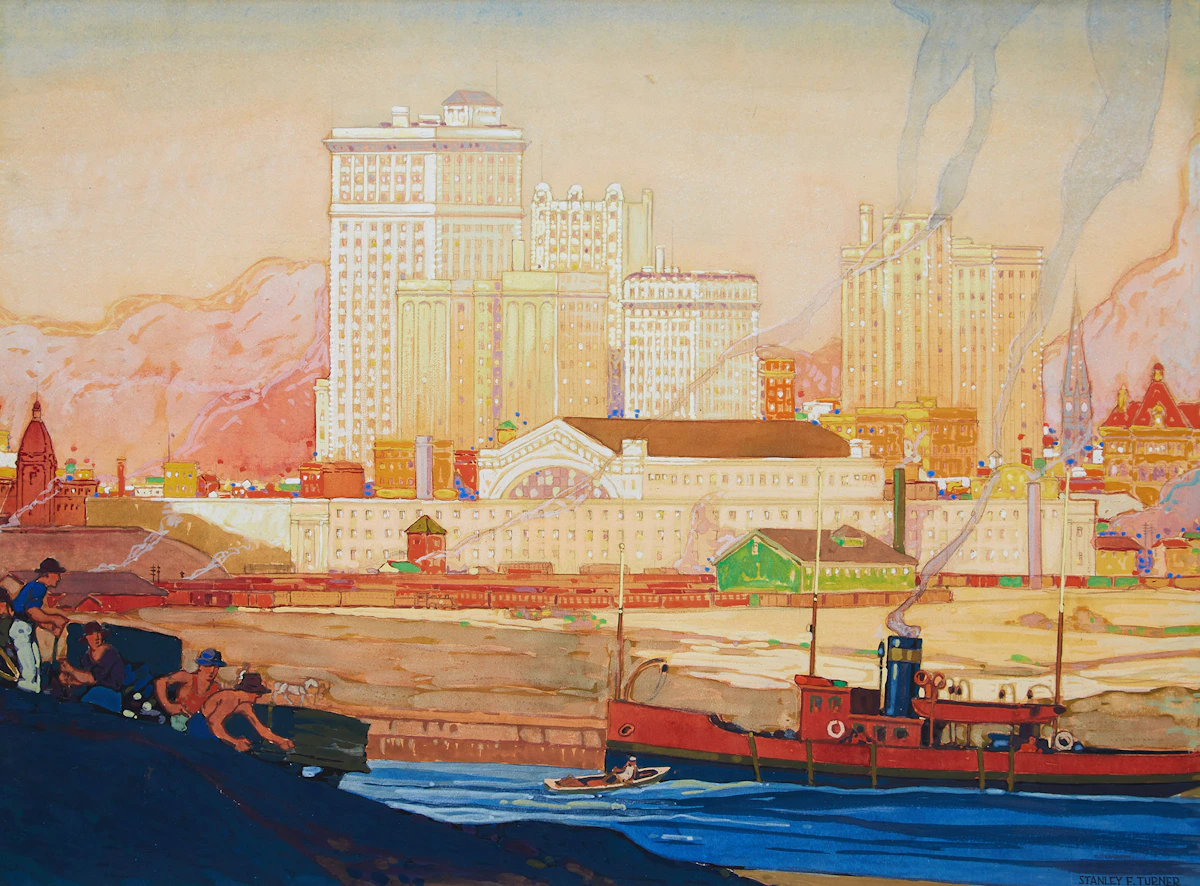 Stanley Francis Turner, Toronto Harbour, gouache on illustration board