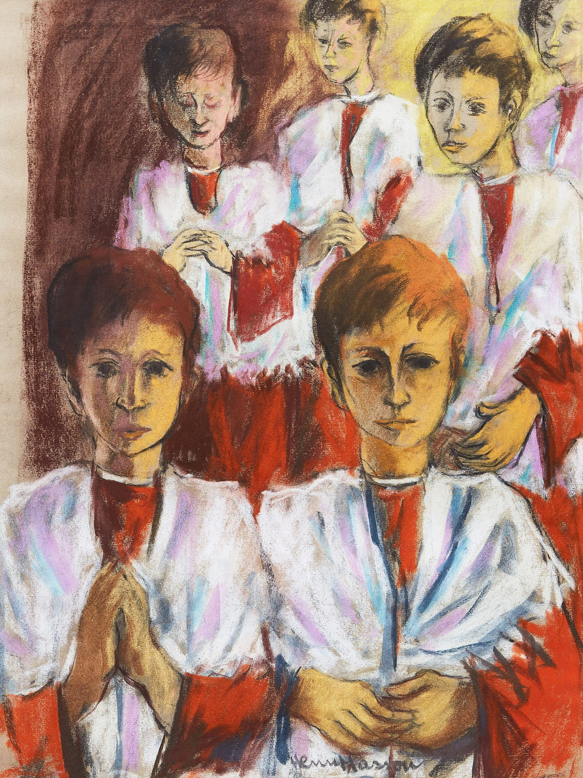 Henri Leopold Masson, Enfants de choeur, pastel