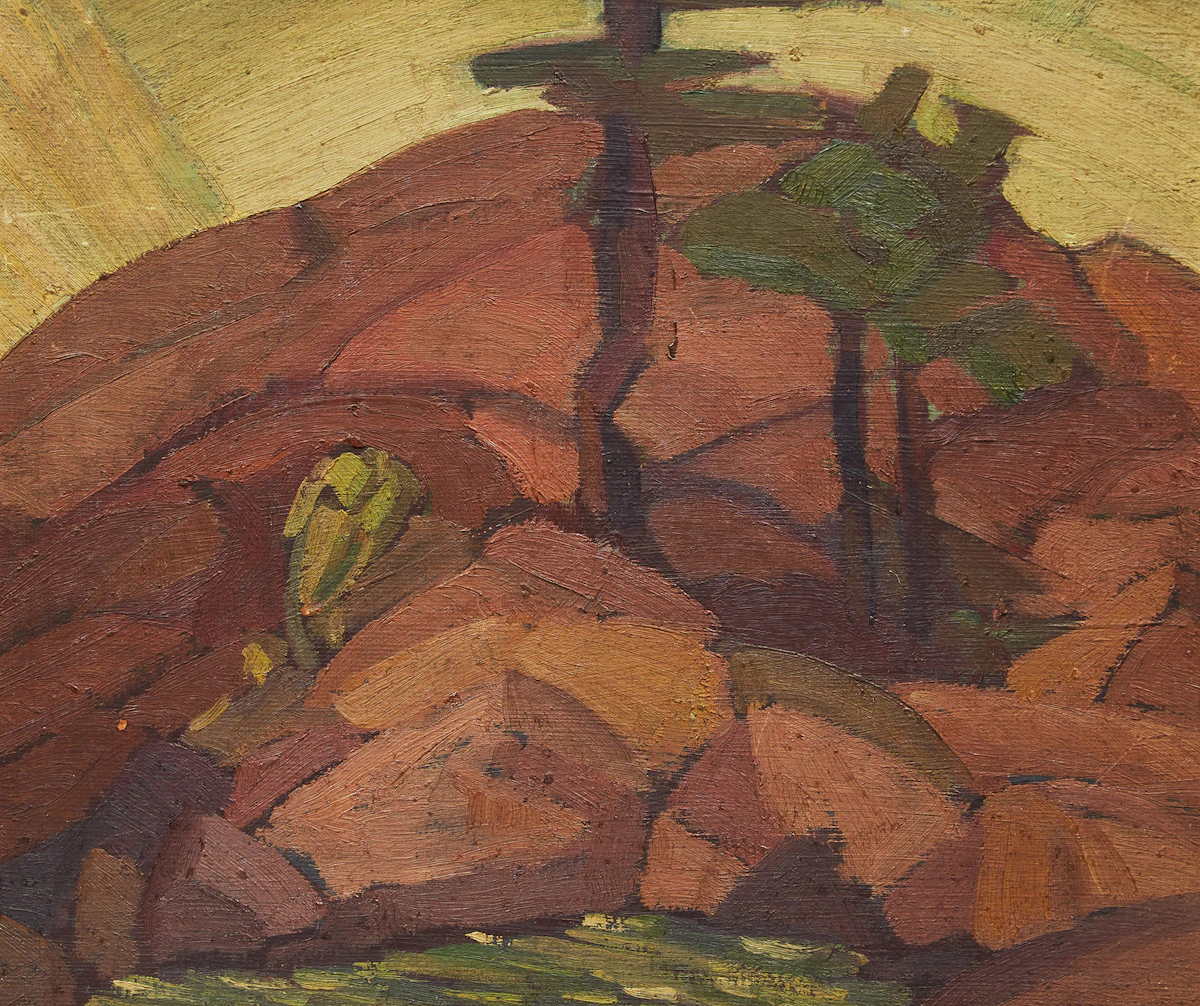 Gordon McKinley Webber, Rocks and Trees, oil on canvas board