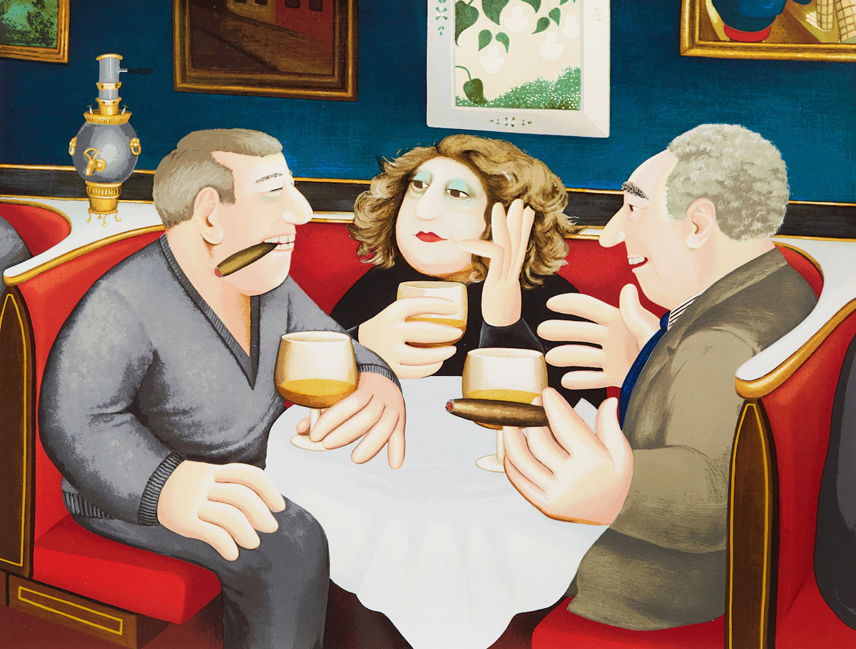 Beryl Cook, Russian Tea Room, colour serigraph, 1987