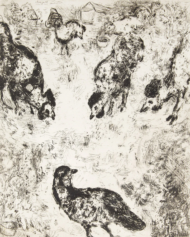 La Perdrix et Les Coqs, plate 94 (from Les Fables de la Fontaine Volume II) (Sorlier 188) by Marc Chagall
