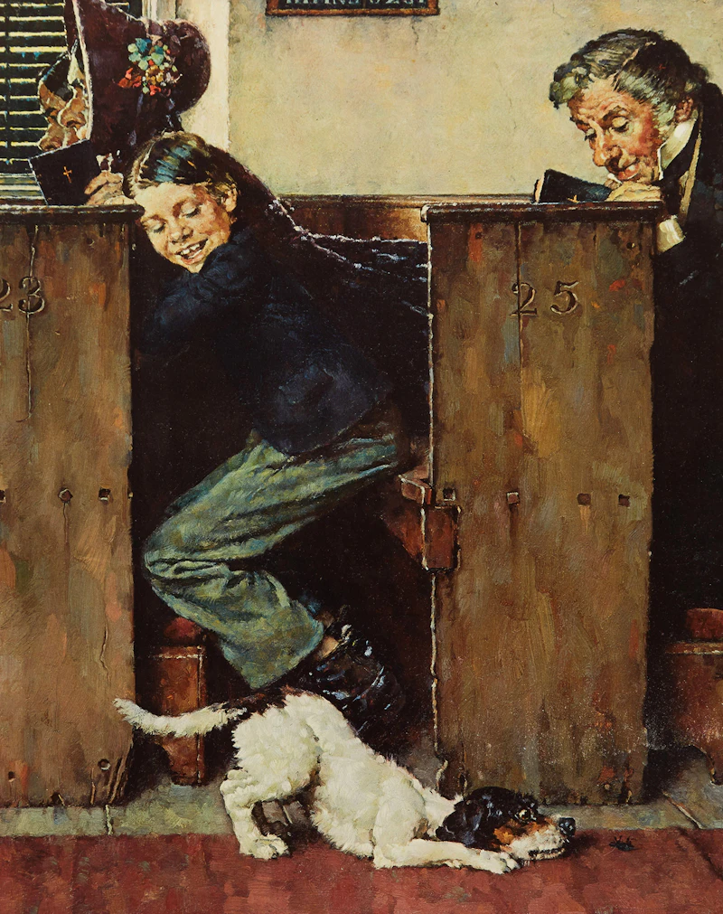 From the Tom Sawyer Portfolio: Dog and Beetle; The Medicine; Dead Cat; The Caning (4) by Norman Percevel Rockwell