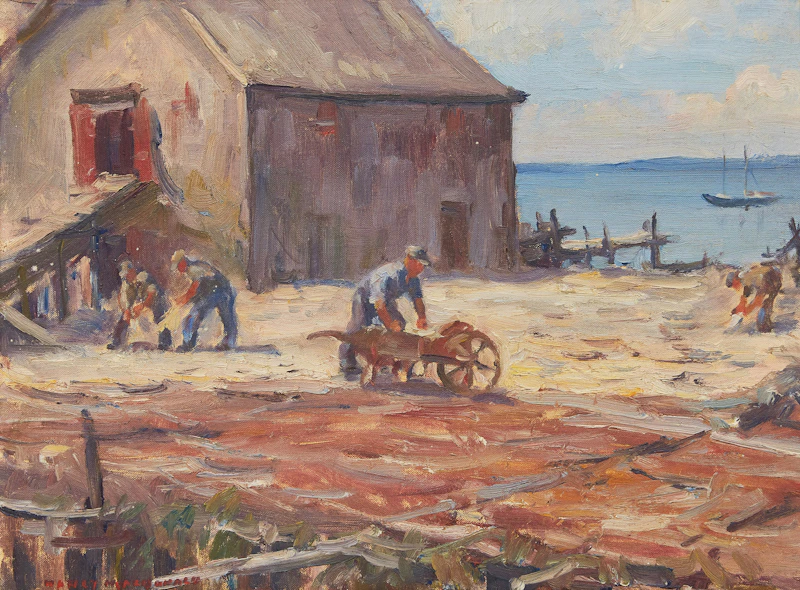 Workers and Storehouse before Shoreline by Manly Edward MacDonald