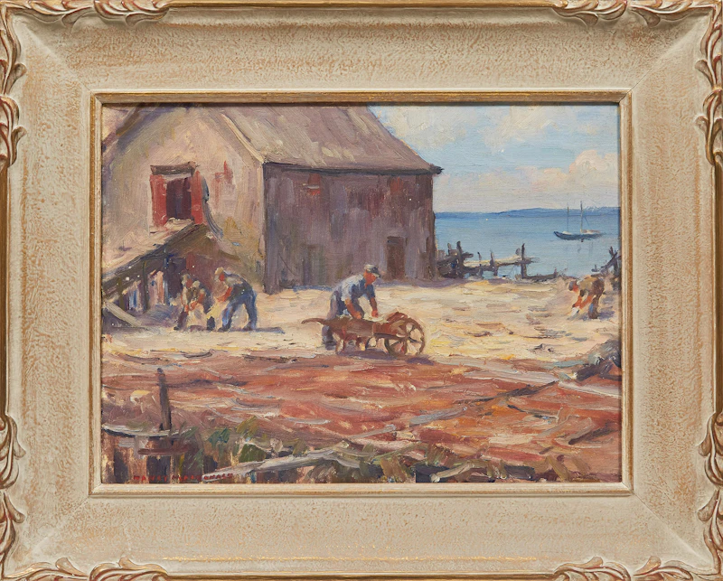 Manly Edward MacDonald, Workers and Storehouse before Shoreline, oil on canvas board - view 2