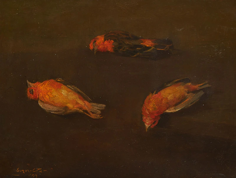 Orange Finches by Manner of Marc-Aurèle de Foy Suzor-Coté